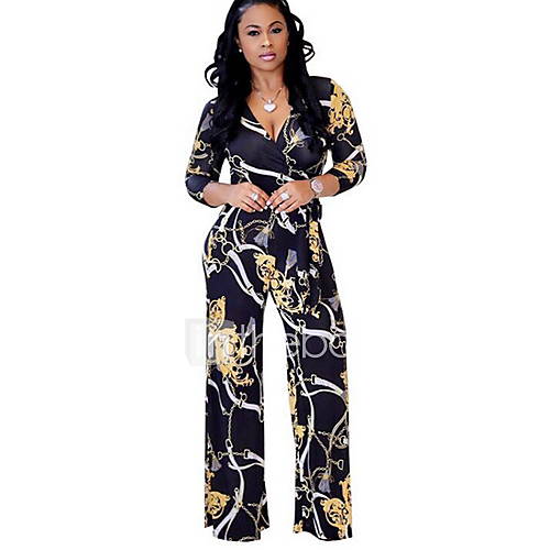 Dames Blauw Zwart Blozend Roze Breedbeen Slank Jumpsuit Bloemen Print M L Xl huismerk kopen in de aanbieding