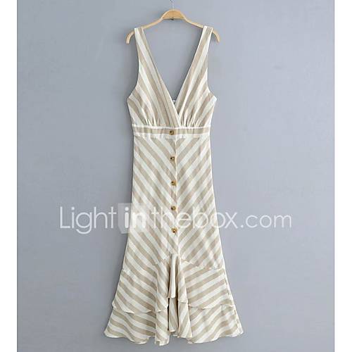 Dames Elegant Schede Jurk Gestreept Maxi huismerk kopen in de aanbieding Dames Elegant Schede Jurk Gestreept Maxi huismerk kopen in de aanbieding