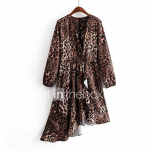 Dames Elegant A Lijn Jurk Luipaard Print Asymmetrisch huismerk kopen in de aanbieding