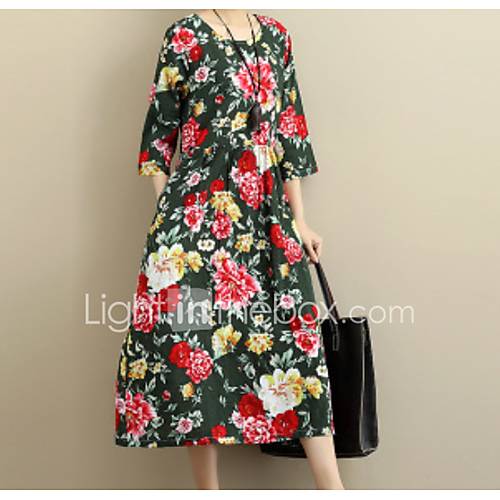 Midi A Line Damesjurk Zwart Groen M L Xl Xxl huismerk kopen in de aanbieding