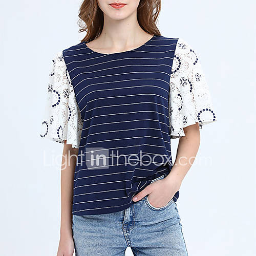 Dames T Shirt Gestreept Marine Blauw huismerk kopen in de aanbieding