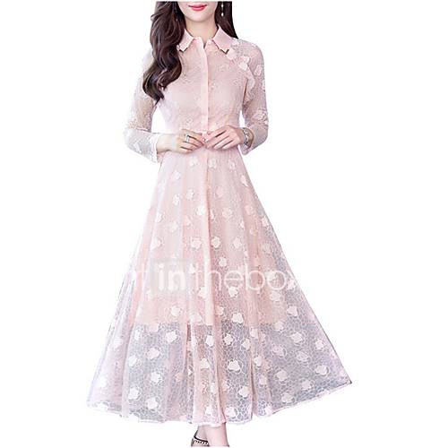 Dames Wijd Uitlopend Jurk Overhemdkraag Maxi huismerk kopen in de aanbieding