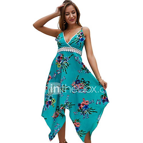 Dames Elegant A Lijn Jurk Bloemen Print Asymmetrisch huismerk kopen in de aanbieding