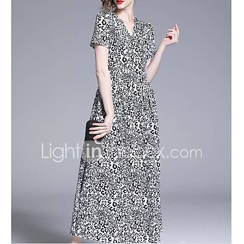 Dames Elegant Wijd Uitlopend Jurk Polka Dot Luipaard Print Midi huismerk kopen in de aanbieding