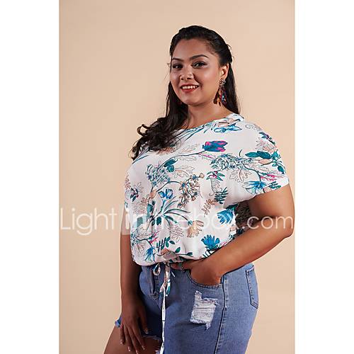 Dames Print T Shirt Bloemen Wit Xl huismerk kopen in de aanbieding