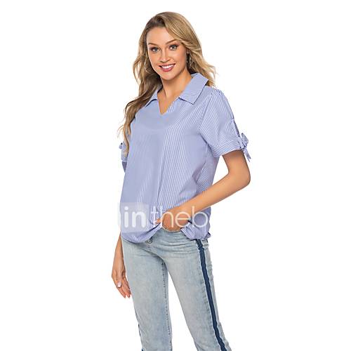 Dames Strik Patchwork Overhemd Effen Gestreept Blauw Xxxl huismerk kopen in de aanbieding Dames Strik Patchwork Overhemd Effen Gestreept Blauw Xxxl huismerk kopen in de aanbieding