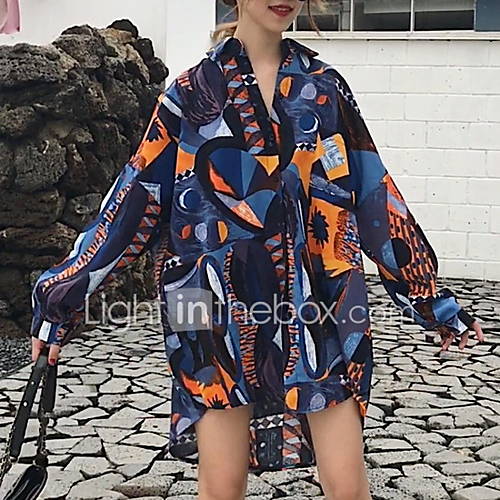 Dames Overhemd Geometrisch Blauw Een Maat huismerk kopen in de aanbieding Dames Overhemd Geometrisch Blauw Een Maat huismerk kopen in de aanbieding