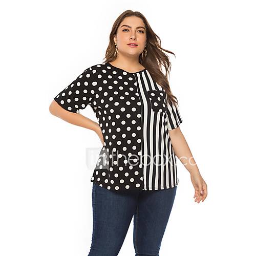 Dames Patchwork T Shirt Gestreept Zwart Xl huismerk kopen in de aanbieding