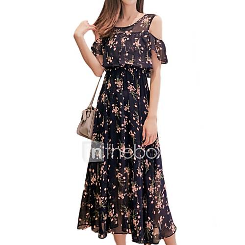 Midi Swing Damesjurk Zwart Blauw S M L Xl huismerk kopen in de aanbieding