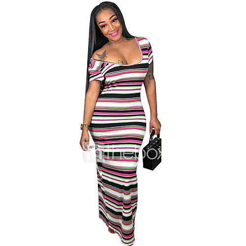 Dames Boho Elegant Recht Schede Jurk Gestreept Regenboog Print Maxi huismerk kopen in de aanbieding Dames Boho Elegant Recht Schede Jurk Gestreept Regenboog Print Maxi huismerk kopen in de aanbieding