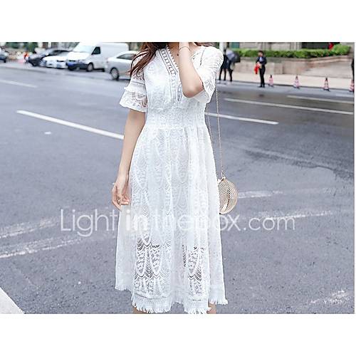 Dames Katoen Slank Wijd Uitlopend Jurk V Hals Maxi huismerk kopen in de aanbieding