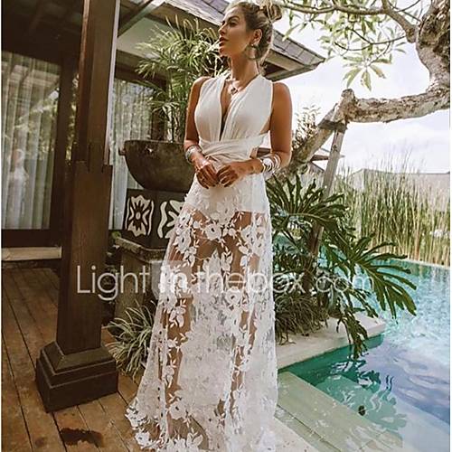 A Lijn V Wire Tot De Grond Tule Jurk Met Lace Insert Door Lan Ting Express huismerk kopen in de aanbieding