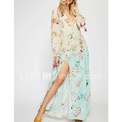 Dames Boho Wijd Uitlopend Jurk Bloemen Maxi huismerk kopen in de aanbieding