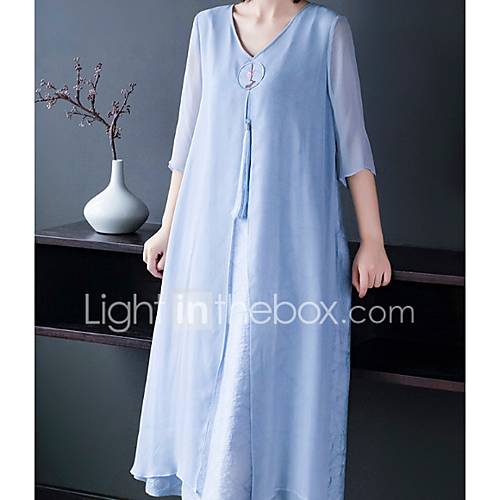 Dames Midi Lijnjurk Lichtblauw M L Xl Xxl huismerk kopen in de aanbieding