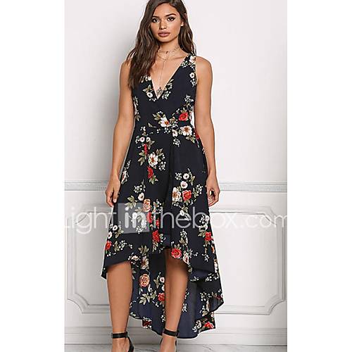 Dames Elegant A Lijn Jurk Bloemen Asymmetrisch huismerk kopen in de aanbieding