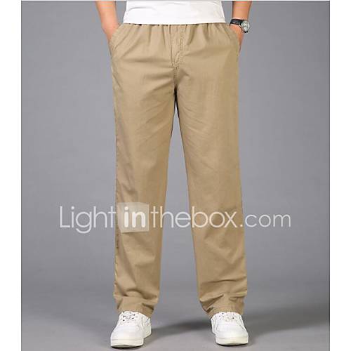 Heren Chinoiserie Chinos Zwaar Katoen Broek Effen Geel huismerk kopen in de aanbieding