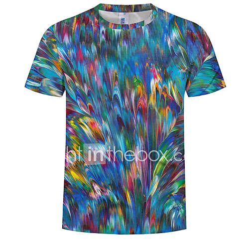 Heren Print T Shirt Kleurenblok 3D Blauw Xl huismerk kopen in de aanbieding