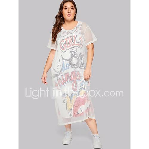 Dames Street Chic Tuniek Jurk Letter Patchwork Print Midi huismerk kopen in de aanbieding