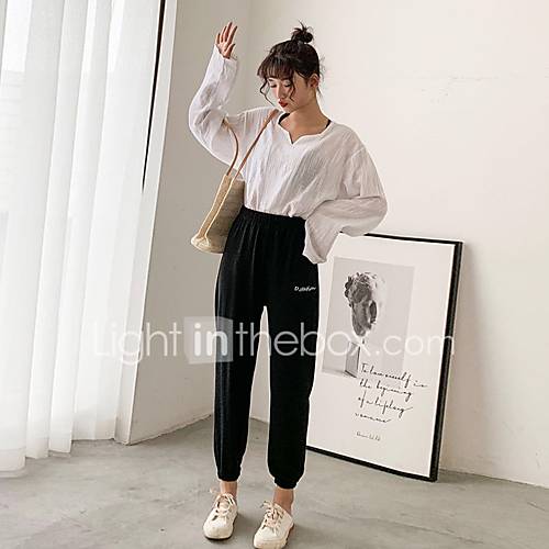 Dames Standaard Jogger Chinos Zwaar Katoen Broek Effen Donkergrijs huismerk kopen in de aanbieding