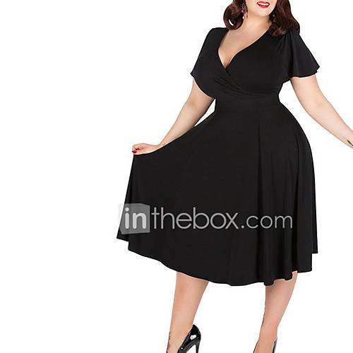 Dames Knielengte Een Lijnjurk Diep V Wijn Zwart Blauw Xl Xxl Xxxl Xxxxl huismerk kopen in de aanbieding