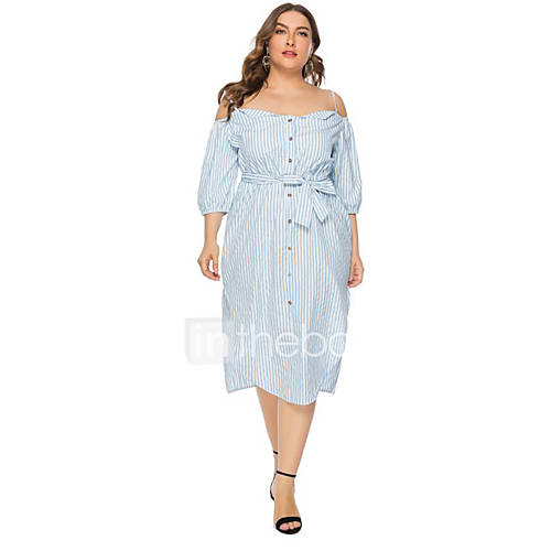 Dames Street Chic Recht Jurk Gestreept Print Tot De Knie huismerk kopen in de aanbieding