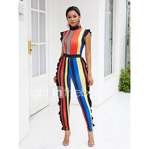 Dames Street Chic Strakke Ronde Hals Blauw Geel Haak Skinny Jumpsuit Gestreept Ruche M L Xl huismerk kopen in de aanbieding Dames Street Chic Strakke Ronde Hals Blauw Geel Haak Skinny Jumpsuit Gestreept Ruche M L Xl huismerk kopen in de aanbieding