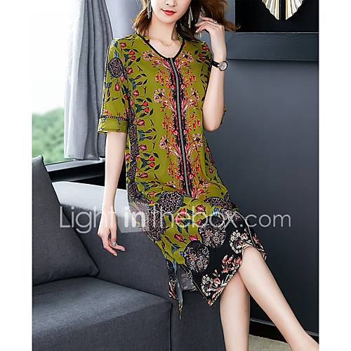 Dames Vintage Chinoiserie A Lijn Jurk Geometrisch Print Tot De Knie huismerk kopen in de aanbieding