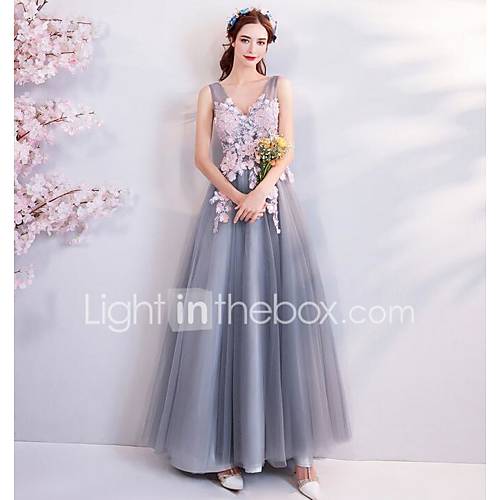 A Lijn V Hals Tot De Enkel Tule Jurk Met Plooien Door Lan Ting Express huismerk kopen in de aanbieding