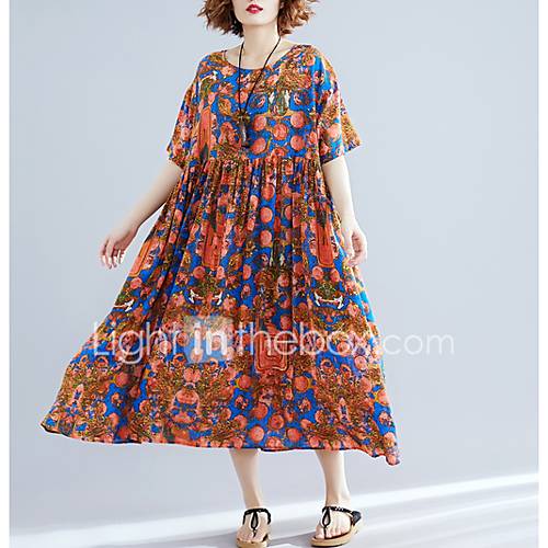Dames Midi Losse Swing Jurk Oranje One Size huismerk kopen in de aanbieding