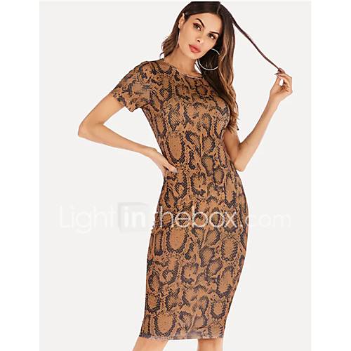 Dames Bodycon Schede Jurk Print Tot De Knie huismerk kopen in de aanbieding