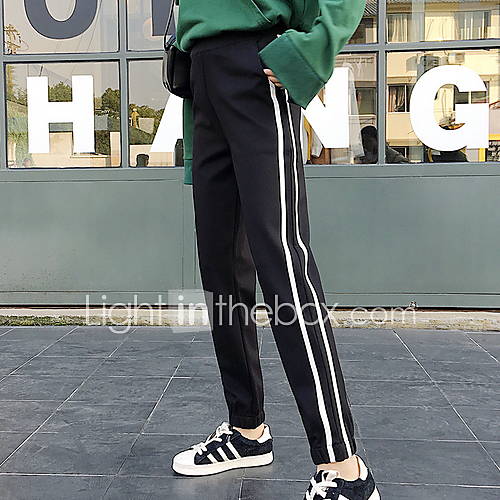 Dames Sportief Chinos Zwaar Katoen Broek Effen Zwart huismerk kopen in de aanbieding