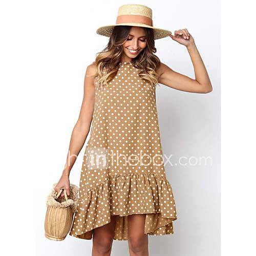 Dames Katoen Recht Jurk Polka Dot Print Boven De Knie huismerk kopen in de aanbieding