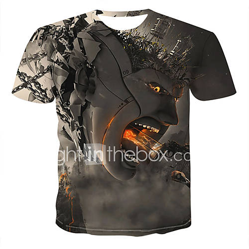 Heren Print T Shirt 3D Cartoon Ronde Hals Grijs Xxxxl huismerk kopen in de aanbieding
