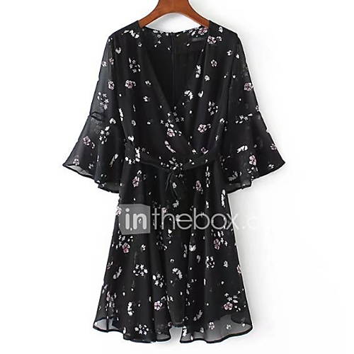 Dames Standaard Chiffon Jurk Bloemen Tot De Knie huismerk kopen in de aanbieding Dames Standaard Chiffon Jurk Bloemen Tot De Knie huismerk kopen in de aanbieding