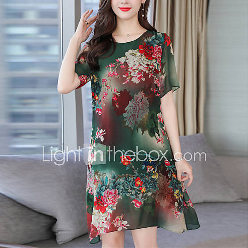 Dames Standaard Chiffon Jurk Bloemen Print Boven De Knie huismerk kopen in de aanbieding Dames Standaard Chiffon Jurk Bloemen Print Boven De Knie huismerk kopen in de aanbieding