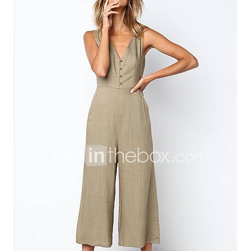 Dames Wit Zwart Khaki Breedbeen Jumpsuit Effen Blote Rug Patchwork M L Xl huismerk kopen in de aanbieding