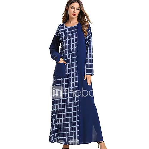 Dames Recht Jurk Kleurenblok Ruitjes Print Maxi huismerk kopen in de aanbieding