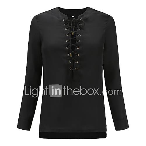 Dames Cut Out Strik Veters Overhemd Effen Zwart huismerk kopen in de aanbieding Dames Cut Out Strik Veters Overhemd Effen Zwart huismerk kopen in de aanbieding