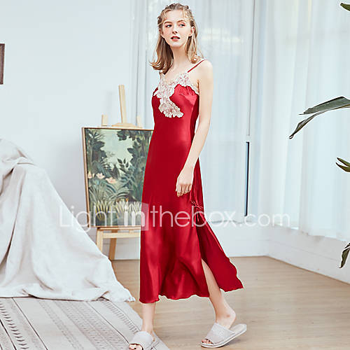 Dames Satijn Zijde Nachtkleding Effen Geborduurd Blote Rug Strik Split huismerk kopen in de aanbieding Dames Satijn Zijde Nachtkleding Effen Geborduurd Blote Rug Strik Split huismerk kopen in de aanbieding