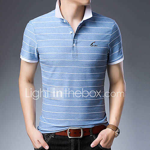 Heren Geborduurd Polo Gestreept Blauw Xl huismerk kopen in de aanbieding