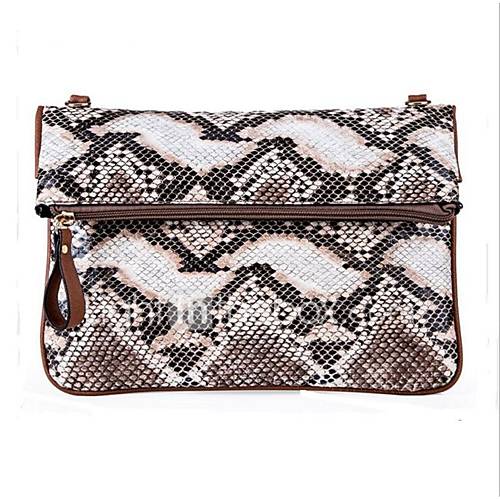 Dames Tassen Pu Clutch Rits Slangenhuid Bruin huismerk kopen in de aanbieding