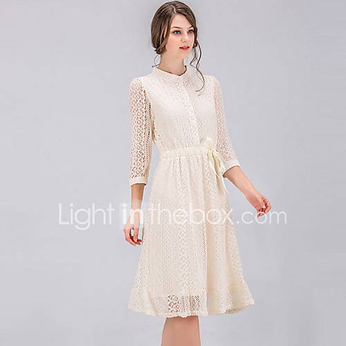 Dames Elegant A Lijn Jurk Effen Kant Tot De Knie huismerk kopen in de aanbieding