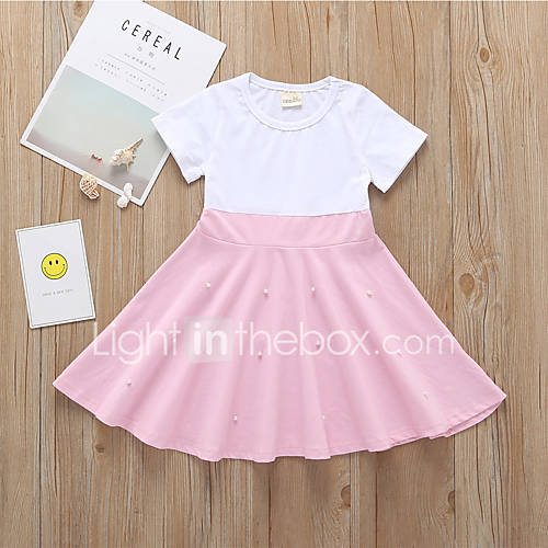 Baby Meisjes Actief Standaard Patchwork Korte Mouw Katoen Jurk Wit huismerk kopen in de aanbieding