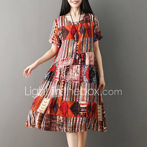 Dames Schede Jurk Geometrisch Print Tot De Knie huismerk kopen in de aanbieding