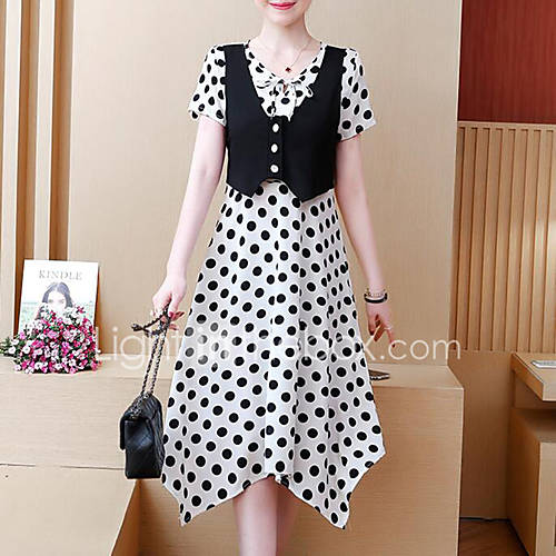 Dames Street Chic Verfijnd Schede Chiffon Jurk Polka Dot Geometrisch Print Tot De Knie huismerk kopen in de aanbieding Dames Street Chic Verfijnd Schede Chiffon Jurk Polka Dot Geometrisch Print Tot De Knie huismerk kopen in de aanbieding