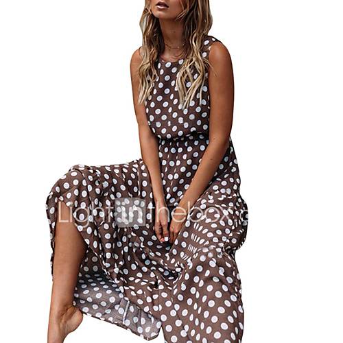 Dames Standaard Wijd Uitlopend Jurk Polka Dot Maxi huismerk kopen in de aanbieding Dames Standaard Wijd Uitlopend Jurk Polka Dot Maxi huismerk kopen in de aanbieding