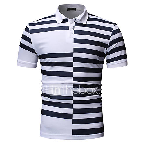 Heren Patchwork Print Polo Gestreept Kleurenblok Wit Xl huismerk kopen in de aanbieding