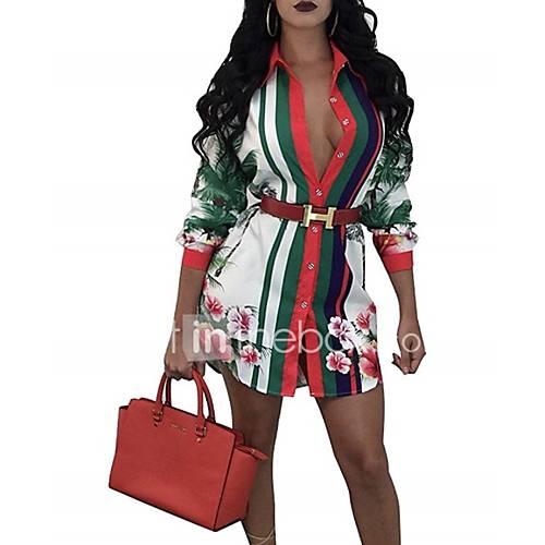 Dames Elegant Overhemd Jurk Bloemen Mini huismerk kopen in de aanbieding Dames Elegant Overhemd Jurk Bloemen Mini huismerk kopen in de aanbieding