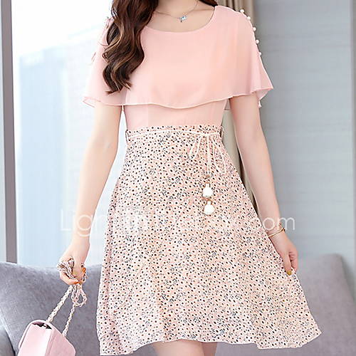 Dames Elegant Chiffon Jurk Effen Tot De Knie huismerk kopen in de aanbieding