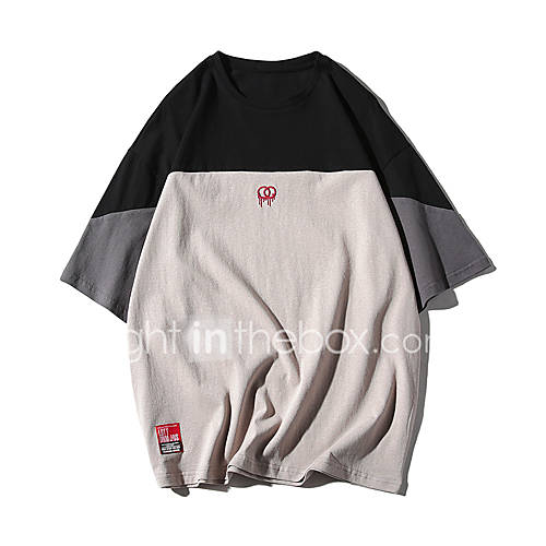 Heren Patchwork Print T Shirt Kleurenblok Zwart Xl huismerk kopen in de aanbieding